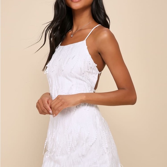 Lulus Dresses & Skirts - Making Magic White Fringe Lace-Up Mini Dress